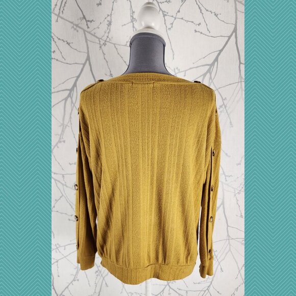 GYFT Mustard Yellow Ribbed Knit Button Sleeve Top - Picture 2 of 3